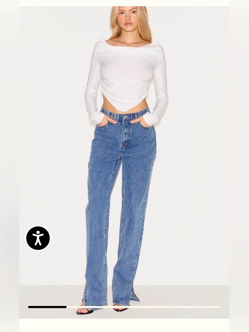Pretty Little Thing Classic High-Rise Straight Leg Blue Jeans w/ side split Sz4
